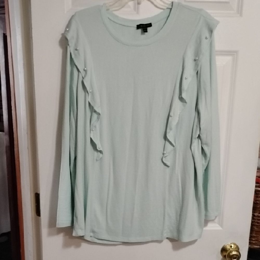 Lane Bryant Green Ruffled Long Sleeve Blouse